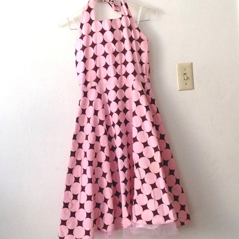 CHANTILLY PLACE Pink Polka Dot Halter Dress, Size 16, Big Girl, Dance, Retro